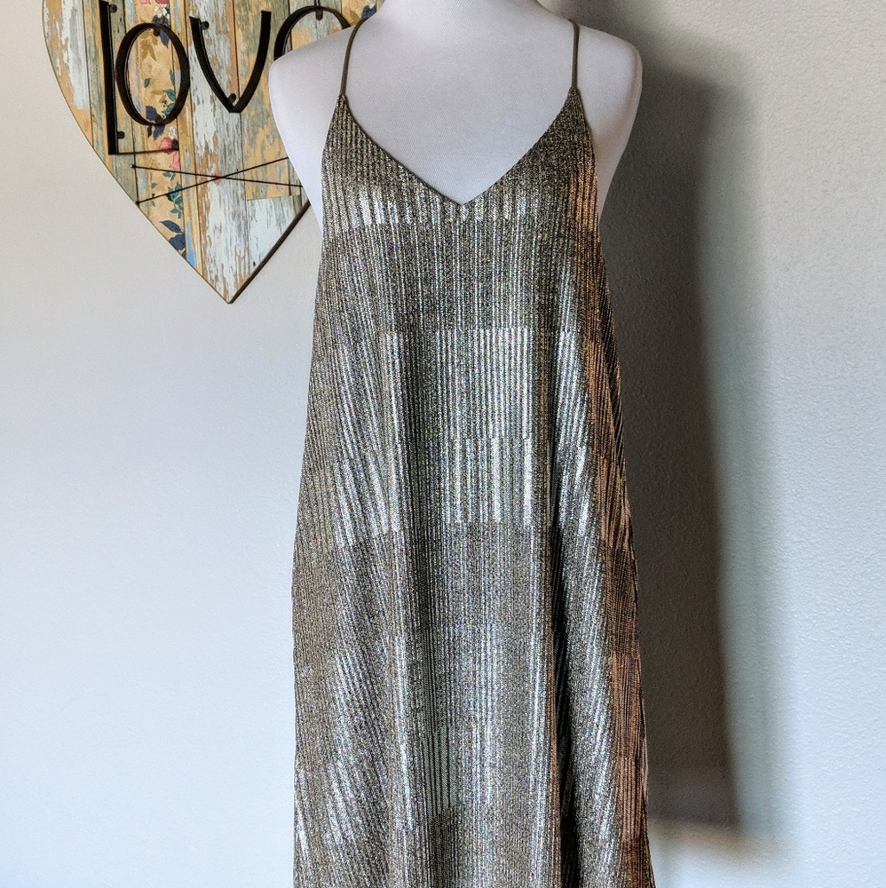Silver and gold metallic slip dress - NWOT